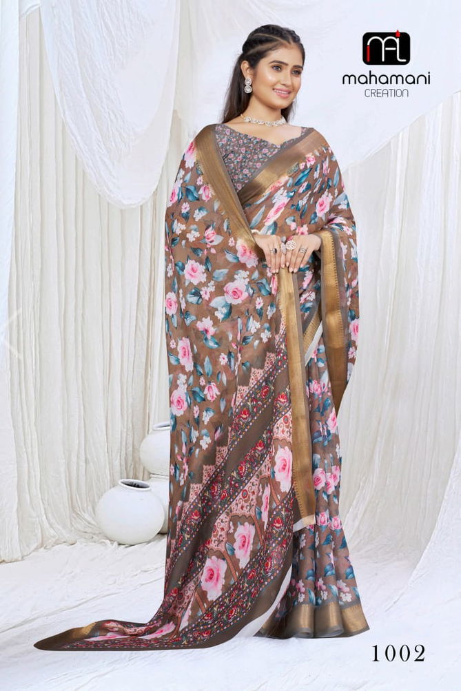 Devsena By Mahamani Zari Border Digital Printed Sarees Wholesalers In Delhi